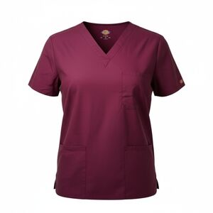Dickies EDS Women's Unisex V-Neck Cotton Blend Scrub Top - Burgundy Size Large